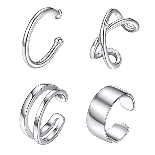 SILVERCUTE 4 Stücke Ohrklemmen Set für Männer Frauen Silber 925 Earcuffs Ohrringe Ohrklemmen Ohr Manschette Knorpel Helix Ohr Clips Minimalist Schmuck für Geburtstag von SILVERCUTE