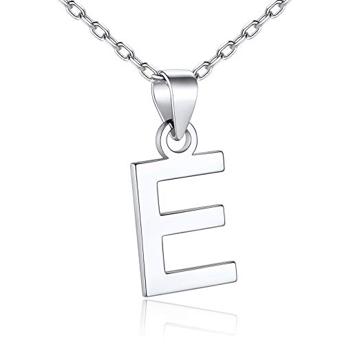 SILVERCUTE 925 Silber Buchstabe E Halskette Minimalist Initiale Anhänger mit 45+5cm Rolokette Anfangsbuchstaben Schlüsselbein Kette Schmuck Accessoire für Damen Mädchen von SILVERCUTE