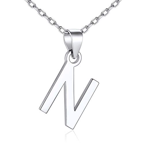 SILVERCUTE 925 Silber Buchstabe N Halskette Minimalist Initiale Anhänger mit 45+5cm Rolokette Anfangsbuchstaben Schlüsselbein Kette Schmuck Accessoire für Damen Mädchen von SILVERCUTE