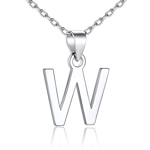 SILVERCUTE 925 Silber Buchstabe W Halskette Minimalist Initiale Anhänger mit 45+5cm Rolokette Anfangsbuchstaben Schlüsselbein Kette Schmuck Accessoire für Damen Mädchen von SILVERCUTE