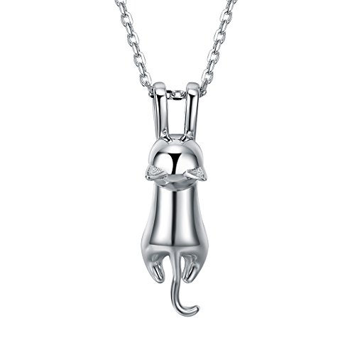 SILVERCUTE 925 Silber Damen Collier Weißgold überzogen Katze Kätzchen Anhänger Halskette Mädchen Frauen süße Tier Schmuck Accessoire für Geburtstag Weihnachten von SILVERCUTE