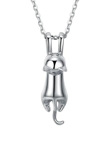 SILVERCUTE 925 Silber Damen Collier Weißgold überzogen Katze Kätzchen Anhänger Halskette Mädchen Frauen süße Tier Schmuck Accessoire für Geburtstag Weihnachten von SILVERCUTE