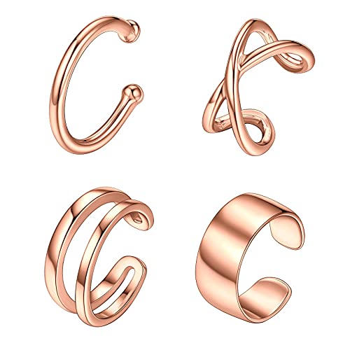 SILVERCUTE 925 Silber Ohrmanschette Set Minimalist Stil Ohrklemmen Ohrstulpen Non Piercing Ohr Schmuck Accessoire für Damen Mädchen simple Helix Earcuffs, rosegold vergoldet von SILVERCUTE