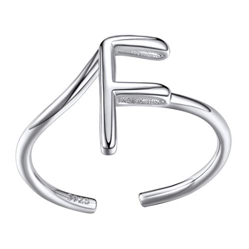 SILVERCUTE 925 Sterling Silber Offener Ring mit Anfangsbuchstabe F | Initiale Statement Ring für Frauen Mädchen Platiniert Minimalist Schmuck Accessoire für Geburtstag Weihnachten von SILVERCUTE