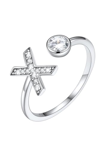 SILVERCUTE 925 Sterling Silber Offener Ring mit Buchstabe X | Zirkonia Initiale Statement Ring für Frauen Mädchen Schmuck Accessoire für Geburtstag Weihnachten von SILVERCUTE
