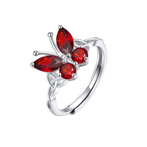 SILVERCUTE 925 Sterling Silber Ring Einstellbare Schmetterling Ring für Frauen Ästhetische Finger Ringe Verstellbarer Ring mit Geburtsstein Ring Silber Glücksring Modeschmuck für Hochzeit von SILVERCUTE