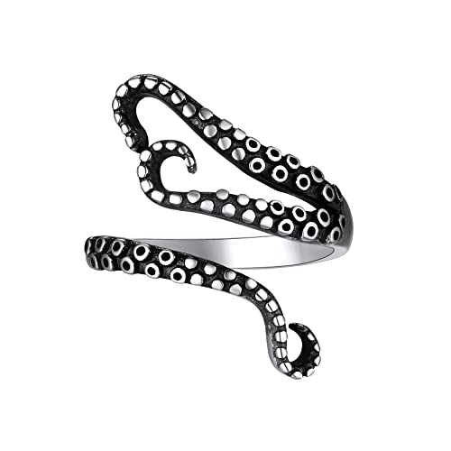 SILVERCUTE 925 Sterlingsilber Kraken Offener Ring Tintenfisch Fangarmen Statement Ring für Mädchen Frauen Weihnachten Geburtstag Schmuck von SILVERCUTE