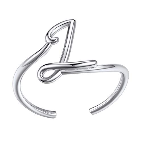 SILVERCUTE Anfangsbuchstabe Offener Ring für Mädchen Frauen Silber 925 Buchstabe L Statement Ring Platiniert Initiale verstellbarer Ring Minimalist Schmuck Accessoire für Geburtstag von SILVERCUTE