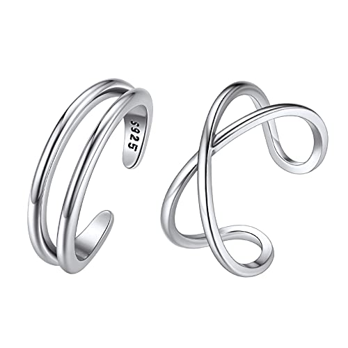 SILVERCUTE Damen 2 Stücke offene Zehenringe 925 Sterling Silber minimalistischer Zehen Ringe verstellbarer Sommerstrand Fuß Schmuck Accessoire für Frauen Mädchen von SILVERCUTE