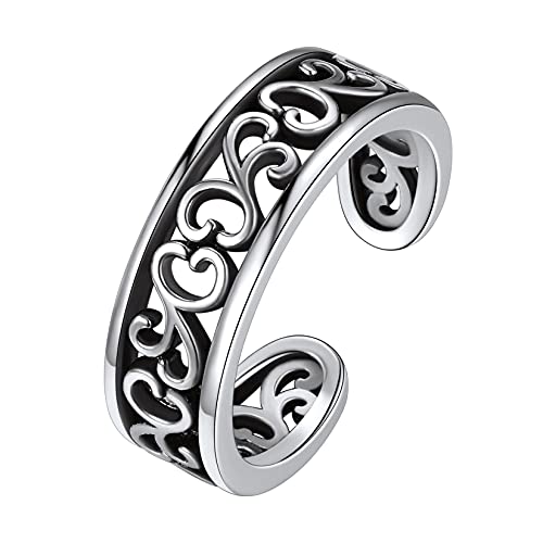 SILVERCUTE Damen 5mm breit offener Zehenring 925 Sterling Silber Retro-Stil hohlen Muster Zehen Ring Verstellbarer Sommerstrand Fuß Schmuck Accessoire für Frauen Mädchen von SILVERCUTE