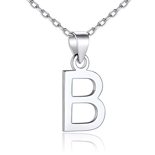 SILVERCUTE Damen Buchstabe B Kette 925 Sterling Silber Initiale Anfangsbuchstabe Anhänger Halskette Minimalist Stil Alphabet Schlüsselbein Kette Schmuck Accessoire von SILVERCUTE