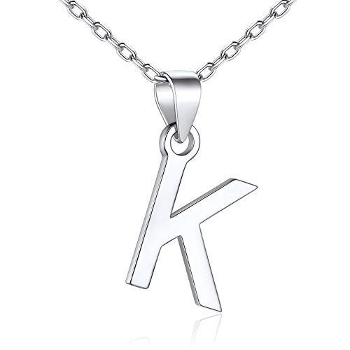 SILVERCUTE Damen Buchstabe K Kette 925 Sterling Silber Initiale Anfangsbuchstabe Anhänger Halskette Minimalist Stil Alphabet Schlüsselbein Kette Schmuck Accessoire von SILVERCUTE