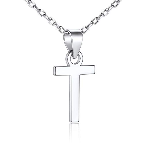 SILVERCUTE Damen Buchstabe T Kette 925 Sterling Silber Initiale Anfangsbuchstabe Anhänger Halskette Minimalist Stil Alphabet Schlüsselbein Kette Schmuck Accessoire von SILVERCUTE