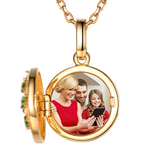 SILVERCUTE Damen Collier 925er Silber personalisiert Runde Medaillon zum Öffnen 18k vergoldet Baum des Lebens Foto Kette 45+5cm Rolokette Mädchen Schmuck Accessoire einziges Geschenk von SILVERCUTE