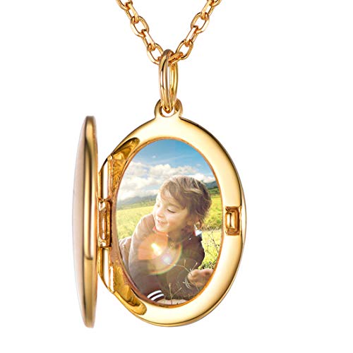 SILVERCUTE Damen Foto Gravur Kette 925 Silber 18k vergoldet personalisiert Oval Medaillon zum Öffnen mit Rolokette Bilder Amulett Schmuck für Mädchen einziges Valentinstag von SILVERCUTE