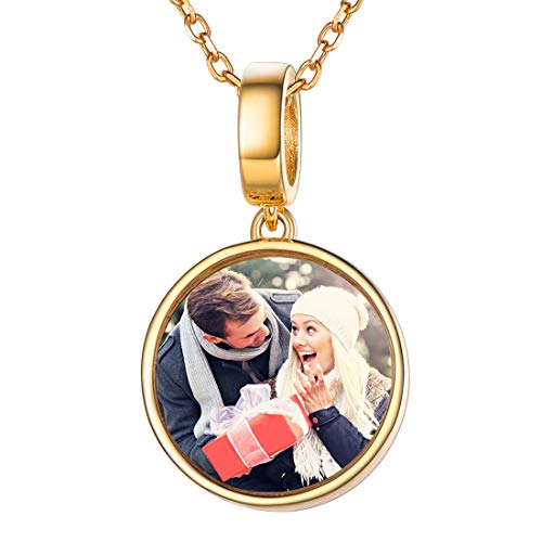 SILVERCUTE Damen Foto Kette 925 Silber 18k vergoldet personalisiert Runde Anhänger mit FOEVER LOVE Gravur 1,5mm 45cm Rolokette einzigartiges Schmuck Geschenk für Geburtstag Weihnachten von SILVERCUTE