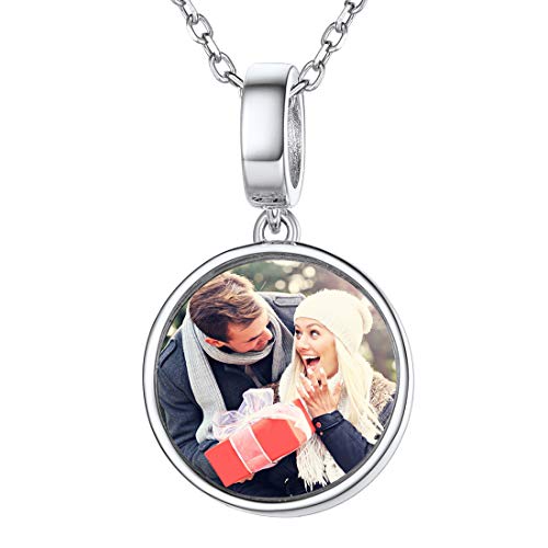 SILVERCUTE Damen Foto Kette 925 Sterling Silber personalisiert Runde Anhänger mit FOEVER Love Gravur 1,5mm 45cm Rolokette einzigartiges Schmuck Geschenk für Valentinstag Weihnachten von SILVERCUTE