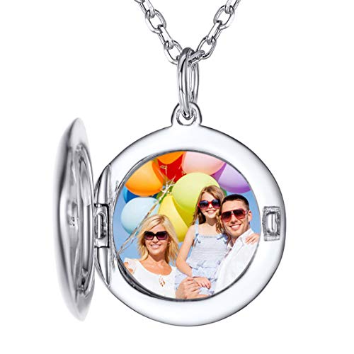 SILVERCUTE Damen Foto Kette 925 Sterling Silber personalisiert einfach Runde Medaillon zum Öffnen 1,5mm 45cm Rolokette für Mädchen einziges Geschenk für Valentinstag Weihnachten von SILVERCUTE