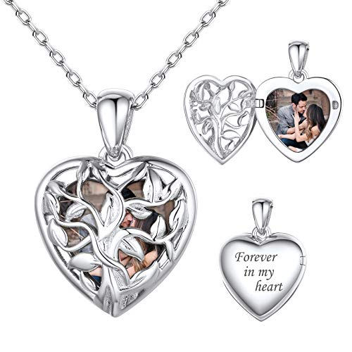 SILVERCUTE Damen Foto Kette personalisiert Baum des Lebens Herz Anhänger zum Öffnen 925 Sterling Silber Herz Medaillon Photo Bild Amulett Schmuck für Valentinstag Weihnachten von SILVERCUTE