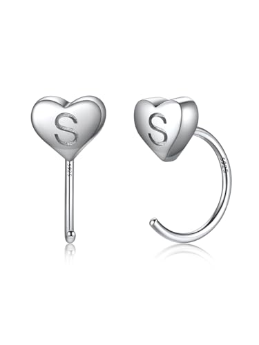 SILVERCUTE Damen Halbkreis Huggie Creolen Hoop Cuff Ohrstecker mit Buchstaben S 925 Silber Ohrringe Offen Kreis Half Circle Ohrring Kreolen Mini Half Hoops Letter Kreolen Modeschmuck für Valentinstag von SILVERCUTE