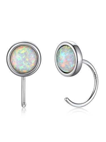 SILVERCUTE Damen Halbkreis Huggie Creolen für Mädchen Hoop Cuff Ohrstecker mit Runder Opal Silber Offen Kreis Half Circle Ohrringe Kreolen Ohrstecker Mini Half Hoops Kreolen Ohr Piercing für Dating von SILVERCUTE