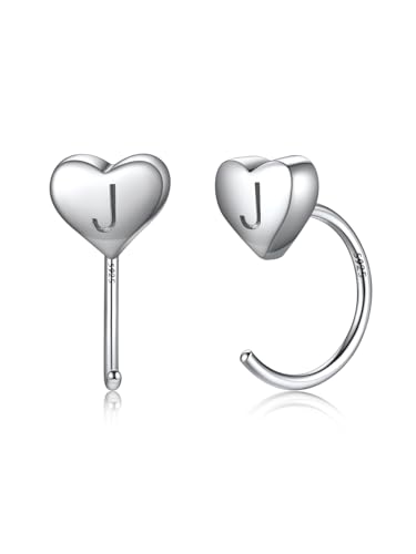 SILVERCUTE Damen Halbkreis Huggie Creolen für Mädchen Hoop Ohrstecker mit Buchstaben J Silber Offen Kreis Half Circle Ohrringe Kreolen Mini Half Hoops Letter Kreolen Ohr Piercing Schmuck für Dating von SILVERCUTE