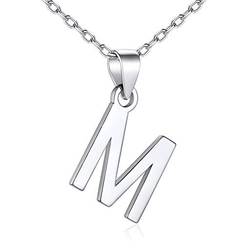 SILVERCUTE Damen Mädchen Kette Buchstabe M 925er Silber Minimalist Initiale Anhänger Halskette Anfangsbuchstabe Schlüsselbeinkette Schmuck für Weihnachten Valentinstag von SILVERCUTE