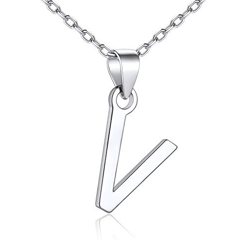 SILVERCUTE Damen Mädchen Kette Buchstabe V 925er Silber Minimalist Initiale Anhänger Halskette Anfangsbuchstabe Schlüsselbeinkette Schmuck für Weihnachten Valentinstag von SILVERCUTE