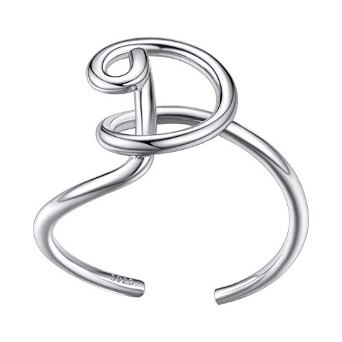 SILVERCUTE Damen Mädchen Statement Ring Buchstabe D 925er Silber Minimalist Initiale Offener Ring Platiniert Anfangsbuchstabe verstellbar Ring Schmuck für Weihnachten Valentinstag von SILVERCUTE