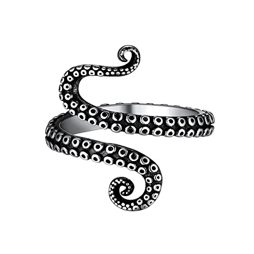 SILVERCUTE Damen Octopus Offener Ring 925 Sterling Silber Tintenfisch Statement Ring Tiefsee Tier Schmuck Accessoire für Frauen Mädchen von SILVERCUTE