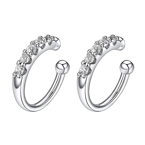 SILVERCUTE Damen Ohrklemmen 925 Sterling Silber Zirkonia Ohrclips Knorpel Helix Non Piercing Ear Cuffs Minimalistische Ohrmanschette Ohrstulpen Schmuck Accessoire von SILVERCUTE