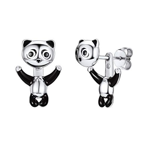 SILVERCUTE Damen Ohrring 925 Sterlingsilber Ohrstecker Pandabär Groß Panda Ohr Jacken Tier Schmuck Glücksbringer Geschenk für Mädchen Tochter Freundin 3 Möglichkeiten des Tragens von SILVERCUTE