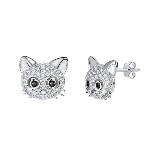 SILVERCUTE Damen Ohrringe 925 Sterlingsilber Orange Katze Ohrstecker Weißgold überzogen mit Zirkonia süße Mädchen Schmuck Katzeliebhaber Ohrpiercing Accessoire für Weihnachten Geburtstag von SILVERCUTE