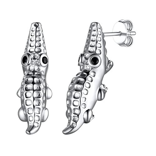 SILVERCUTE Damen Ohrringe 925er Silber Krokodil Ohrstecker Weißgold überzogen Ohr Piercing Schmuck Stud Earrings Accessoire für Geburtstag Mädchen Tochter Freundin von SILVERCUTE