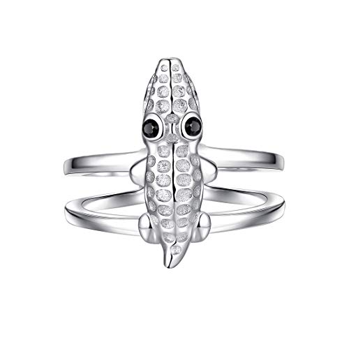 SILVERCUTE Damen Ring 925 Sterling Silber Krokodil offener Ring Weißgold überzogen Verstellbarer Bandring Silberring Spinner Ring Tier Schmuck Accessoire für Geburtstag Freundin von SILVERCUTE