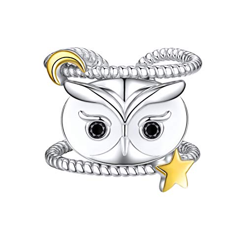 SILVERCUTE Damen Ring 925er Silber Eule Offener Ring mit Mond und Stern 18K vergoldet Zirkonia Tier Statement Ring Zappel Ring Schmuck Accessoire für Mädchen von SILVERCUTE