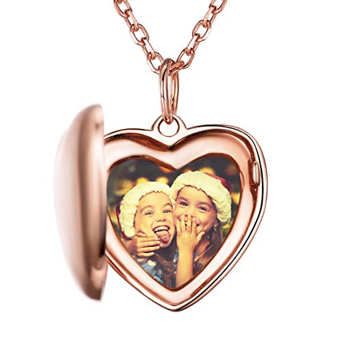 SILVERCUTE Damen personalisiert Foto Gravur Anhänger 925er Silber Herz Medaillon zum Öffnen Rosegold vergoldet Bilder Amulett Schmuck einziges Geschenk für Mädchen Weihnachten Valentinstag von SILVERCUTE