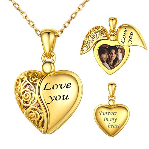 SILVERCUTE Damen personalisiert Rose Medaillon zum Öffnen 18k vergoldet Photo Bild Amulett 925er Silber Herz Anhänger Halskette Foto Kette Herzanhänger Schmuck für Frauen von SILVERCUTE