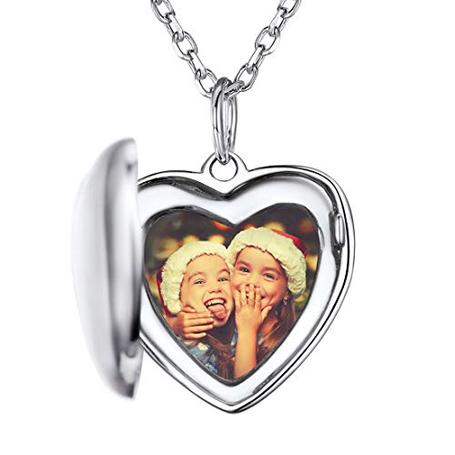 SILVERCUTE Frauen Mädchen personalisiert Foto Kette einfach Herz Anhänger zum Öffnen mit 45cm Kette 925 Silber Herz Medaillon Photo Bilder Amulett Geschenk für Valentinstag Weihnachten von SILVERCUTE