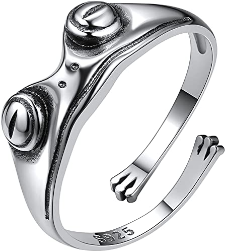 SILVERCUTE Frosch Design Offener Ring Damen 925 Silber Retro-Stil verstellberer Ring Frauen Statement Ring Tierring Schmuck Stressabbau Angst Ring Accessoire für Kollegin von SILVERCUTE