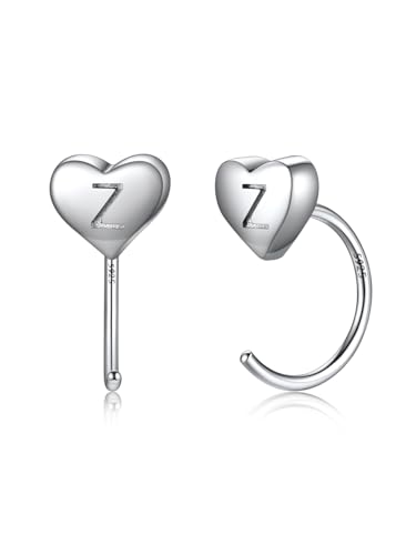 SILVERCUTE Halb Kreis Huggie Creolen Damen Hoop Ohrstecker mit Buchstaben Z 925 Sterling Silber Ohrringe Offen Half Circle Kreolen Hoops Letter Earring Süß Kreolen Huggy Modeschmuck für Freunde von SILVERCUTE