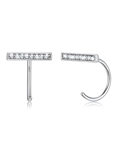 SILVERCUTE Halb Kreis Huggie Creolen Damen Hoop Ohrstecker mit Rechteckige Säule 925 Sterling Silber Ohrringe Offen Half Circle Kreolen CZ Ohrstecker Hoops Earring Kreolen Huggy Schmuck für Muttertag von SILVERCUTE