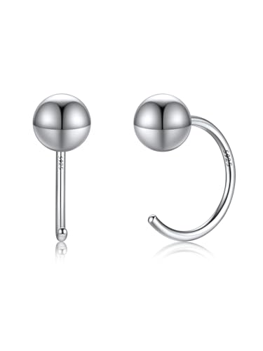 SILVERCUTE Halb Kreis Huggie Creolen Damen Mädchen Hoop Ohrstecker mit Kugel 925 Silber Ohrringe Offen Half Circle Hoops Kreolen Winzige Ohrstecker Ball Kreolen Süß Huggy Modeschmuck für Jahrestag von SILVERCUTE