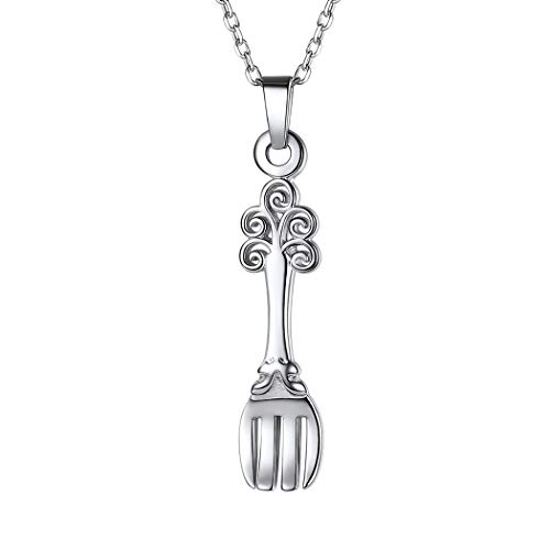 SILVERCUTE Halskette für Mädchen Frauen Silber 925 Mini Gabel Design Anhänger mit 46+5cm Rolokette süßer Essbesteck Schmuck Accessoire von SILVERCUTE