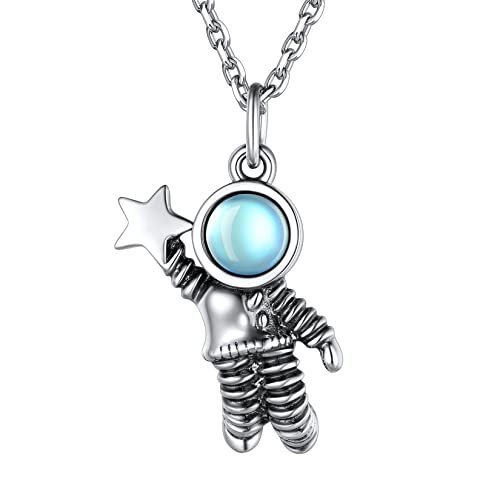 SILVERCUTE Halskette mit Astronaut Anhänger 925 Silber Damen Mädchen Weltraum Kosmonaut Kette Universum Raumfahrer Schmuck Accessoire für Jahrestag Valentinstag Geburtstag von SILVERCUTE