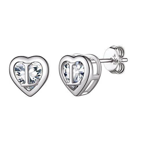 SILVERCUTE Herz Ohrstcker mit CZ für Mädchen Frauen Silber 925 Buchstabe L Piercing Ohrringe Initiale Stud Earrings Ohr Schmuck Accessoire für Geburtstag von SILVERCUTE