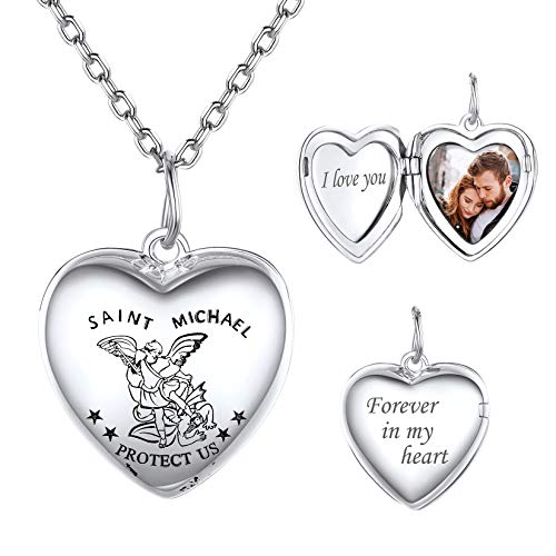 SILVERCUTE Herzkette Foto Anhänger zum Öffnen 925 Sterling Silber personalisiert Heiliger Michael Herz Medaillon für Bild Amulett Weihnachten Schmuck für Mutter Tochter Schwester von SILVERCUTE