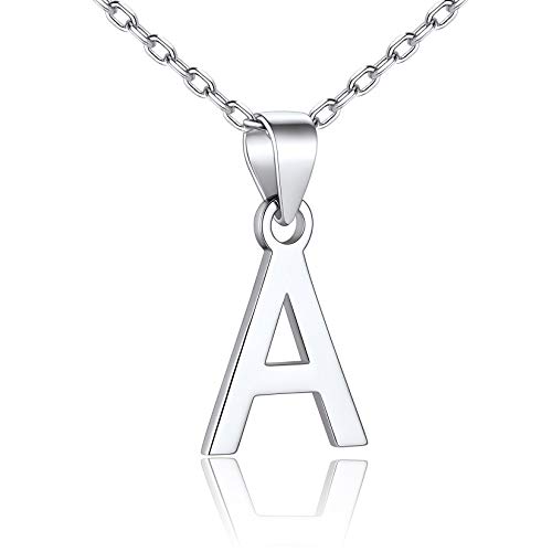 SILVERCUTE Initiale A Buchstabe Halskette 925 Silber Anfangsbuchstabe Anhänger mit 45+5cm Rolokette Minimalist Stil Schlüsselbein Kette Schmuck Accessoire für Mädchen Frauen von SILVERCUTE