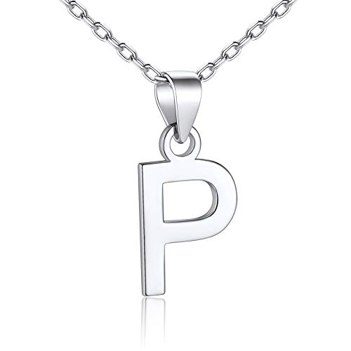 SILVERCUTE Initiale Anhänger Halskette Buchstabe P Silber 925 Anfangsbuchstaben Schlüsselbein Kette Minimalist Stil Schmuck Weihnachten Geburtstag für Mädchen Frauen von SILVERCUTE