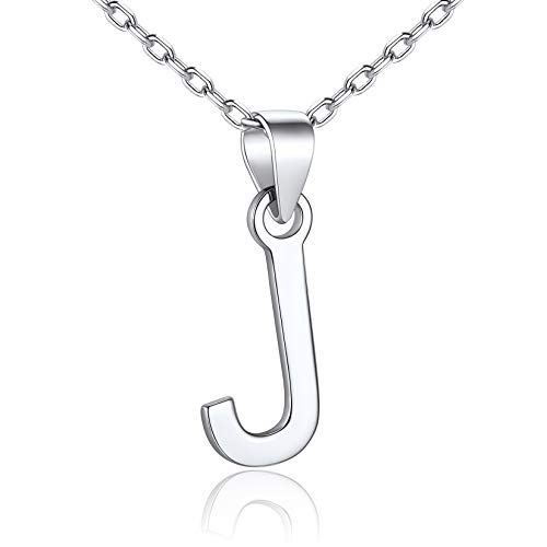 SILVERCUTE Initiale J Buchstabe Halskette 925 Silber Anfangsbuchstabe Anhänger mit 45+5cm Rolokette Minimalist Stil Schlüsselbein Kette Schmuck Accessoire für Mädchen Frauen von SILVERCUTE